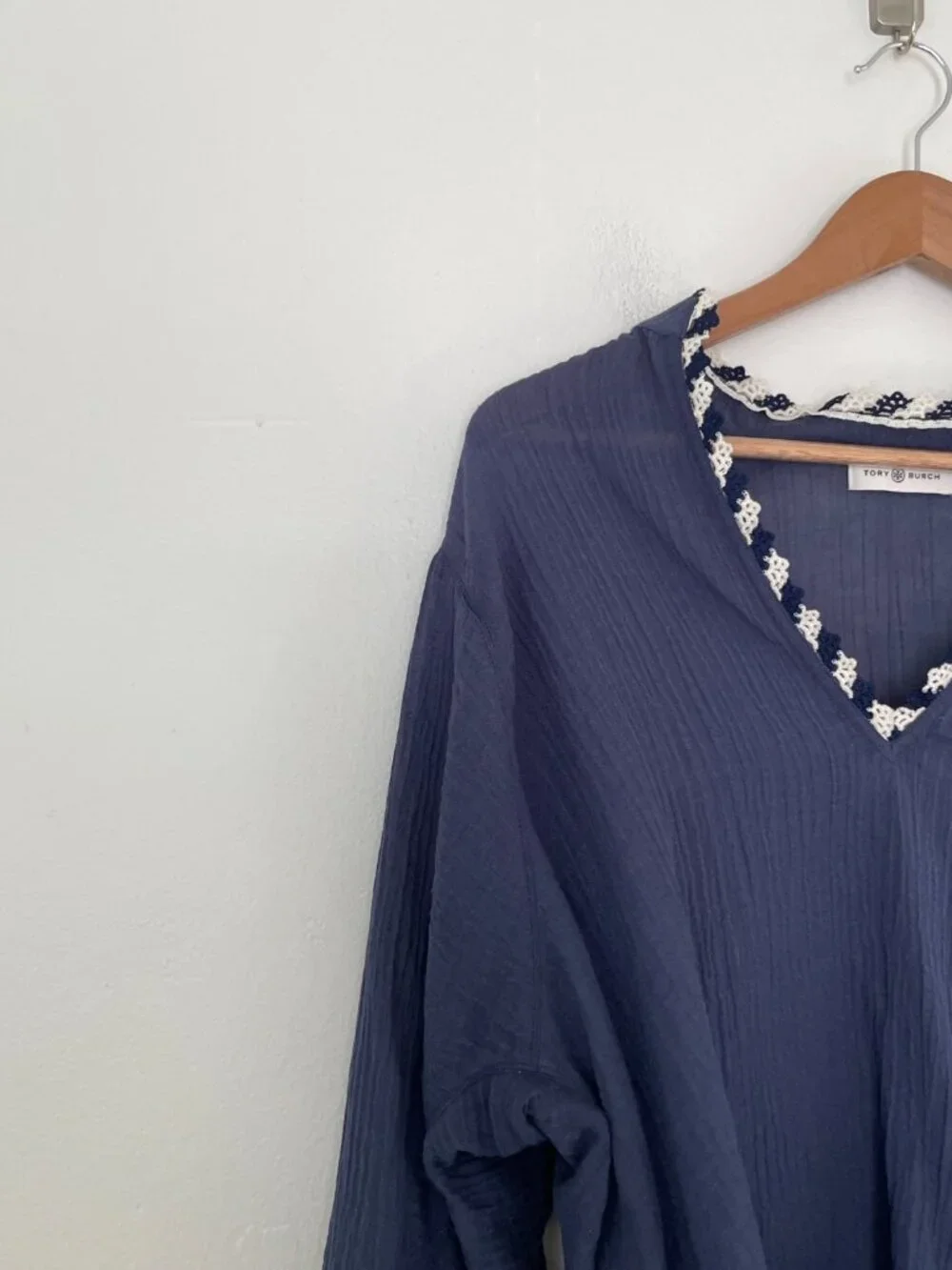 Tory Burch Crinkle Gauze Beach Cover Up Shirt in Navy Size Small